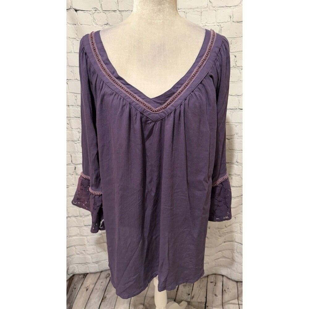 Studio West Apparel Top Purple Rayon Lace Long sleeves Boho Plus Size 2X